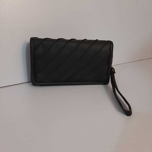 Double Zip Soft Leather Wallet - Black - W08