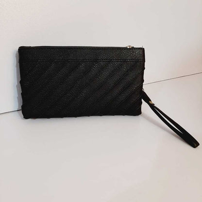 Double Zip Soft Leather Wallet - Black - W07