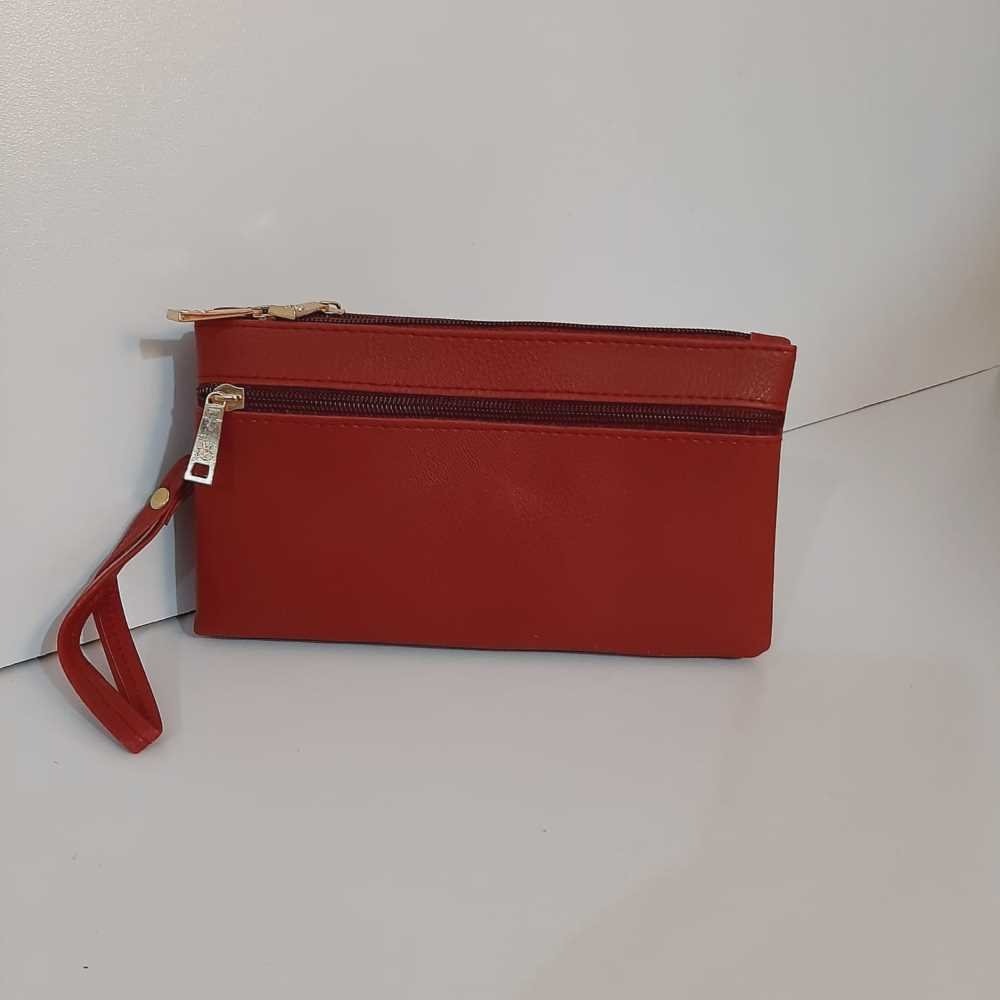 Double Zip Soft Leather Wallet - Maroon - W09