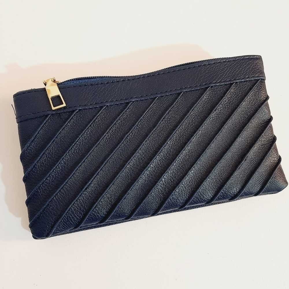 Double Zip Soft Leather Wallet - Navy - W07