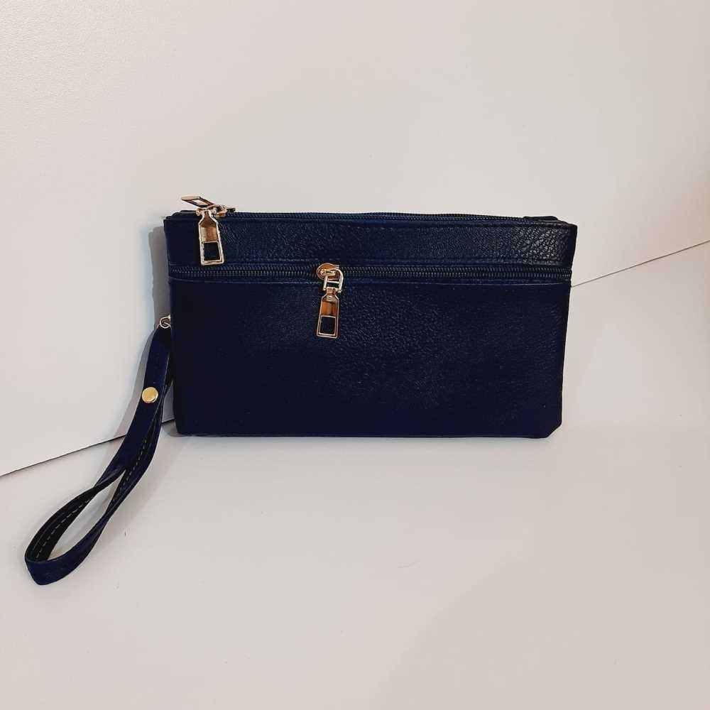 Double Zip Soft Leather Wallet - Navy - W07 – ZARDI