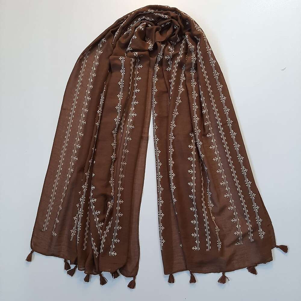 Embossed Lawn Stole - 180 x 90 Cm - Chocolate - ZSC97
