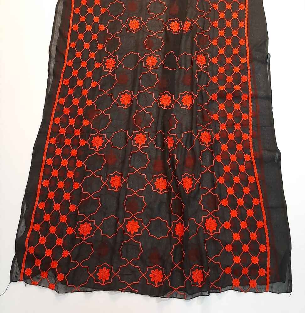 Embroided Chiffon Dupatta Black/Red - ZD607