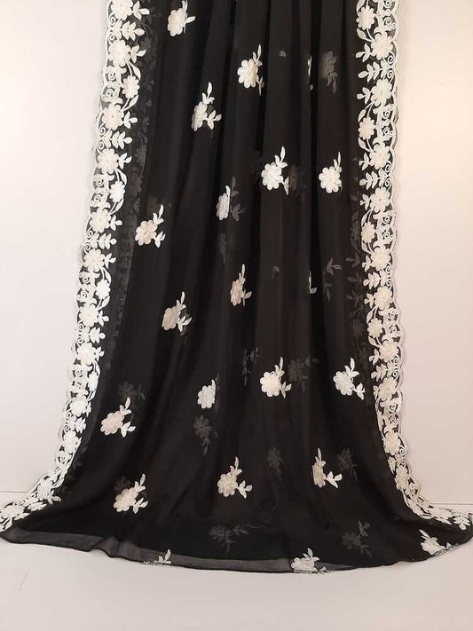 Embroided Chiffon Dupatta - Black