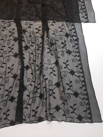 Embroided Chiffon Dupatta - Black - ZD1121