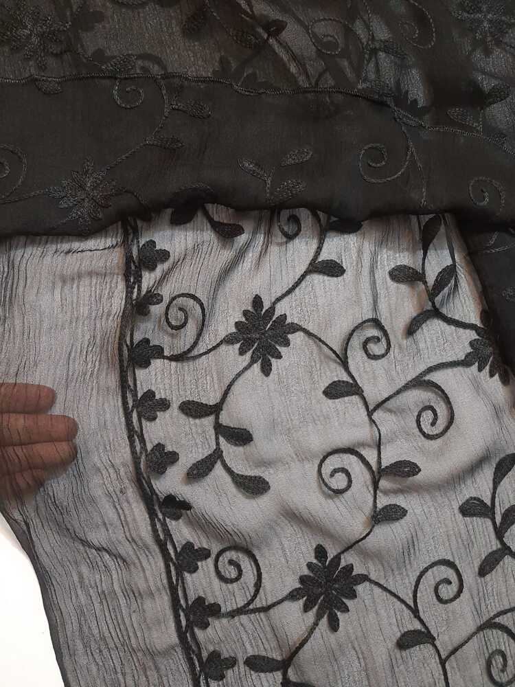 Embroided Chiffon Dupatta - Black - ZD1121