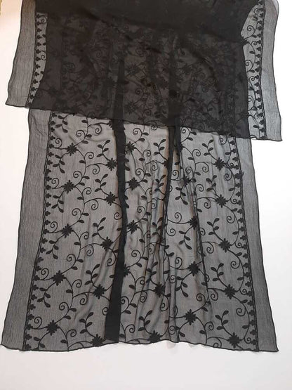 Embroided Chiffon Dupatta - Black - ZD1121