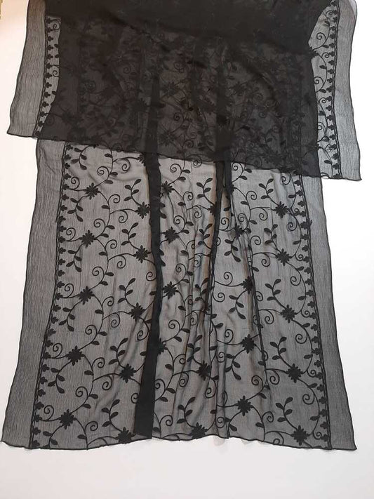 Embroided Chiffon Dupatta - Black - ZD1121