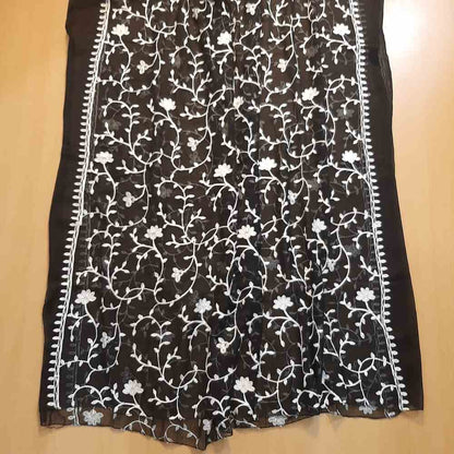 Embroided Chiffon Dupatta – Black/white