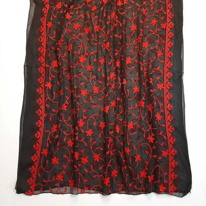 Embroided Chiffon Dupatta Black/Red - ZD607