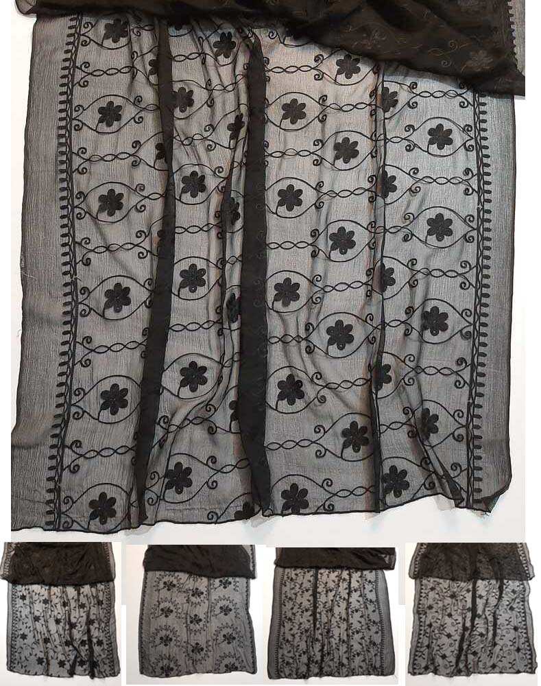 Embroided Chiffon Dupatta – Black
