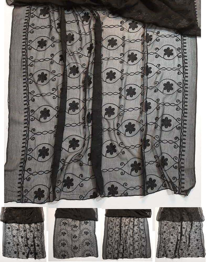 Embroided Chiffon Dupatta – Black