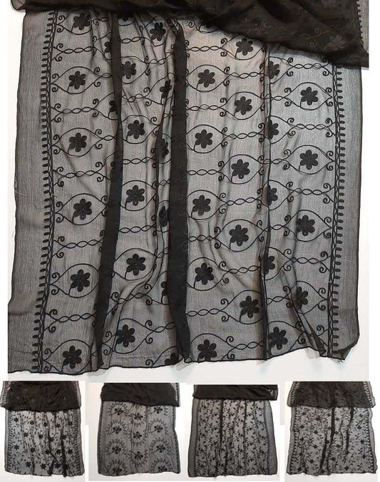 Embroided Chiffon Dupatta – Black