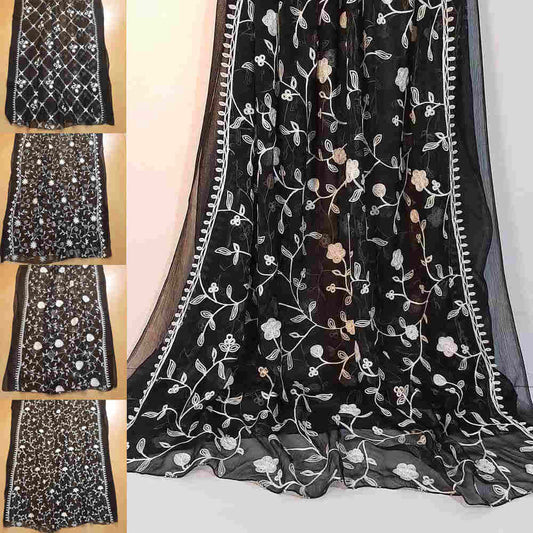 Embroided Chiffon Dupatta – Black/white