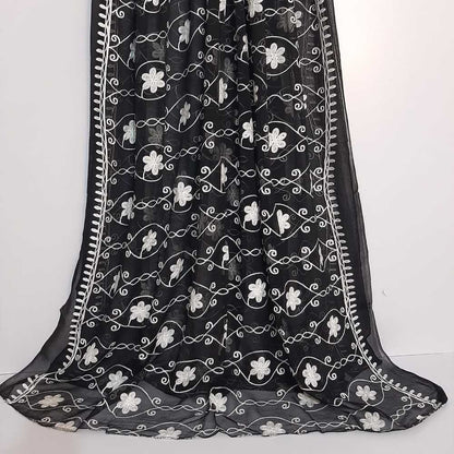 Embroided Chiffon Dupatta – Black/white