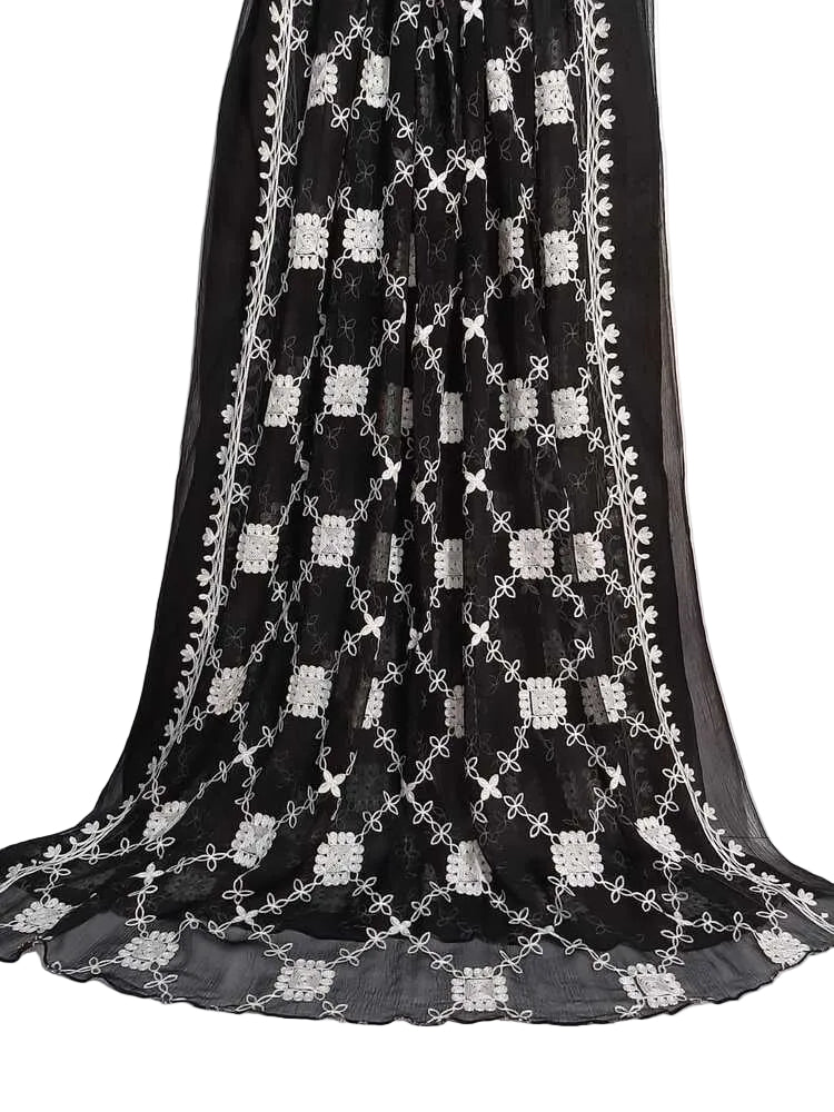 Embroided Chiffon Dupatta - Black - ZD874