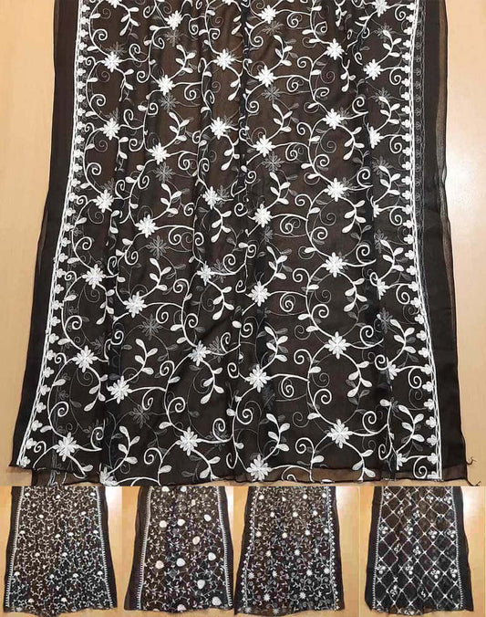 Embroided Chiffon Dupatta – Black/white