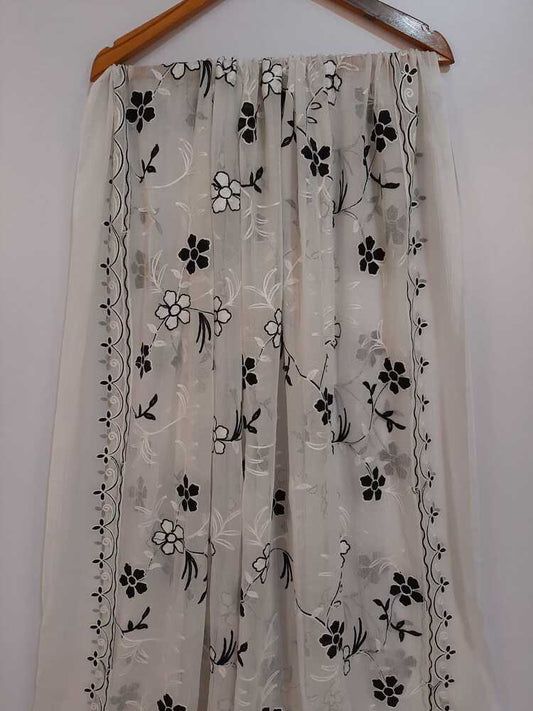 Embroided Chiffon Dupatta - White / Black - ZD100