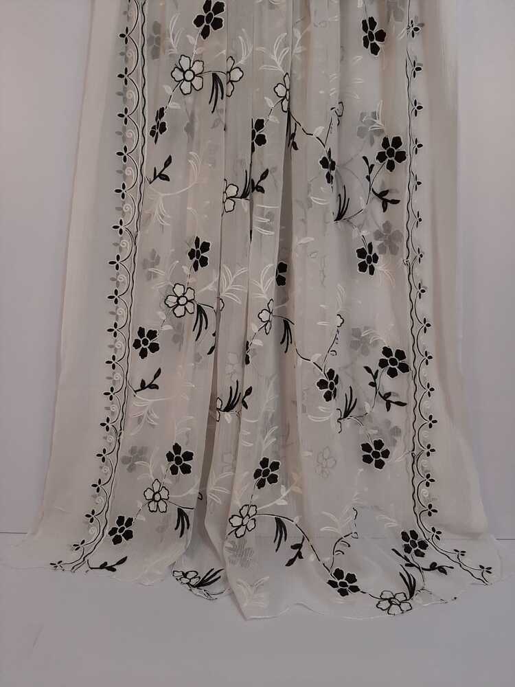 Embroided Chiffon Dupatta - White / Black - ZD100