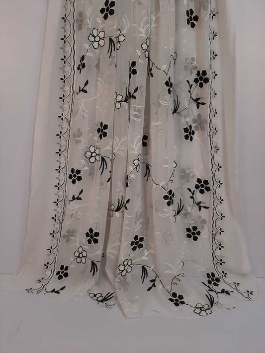 Embroided Chiffon Dupatta - White / Black - ZD100