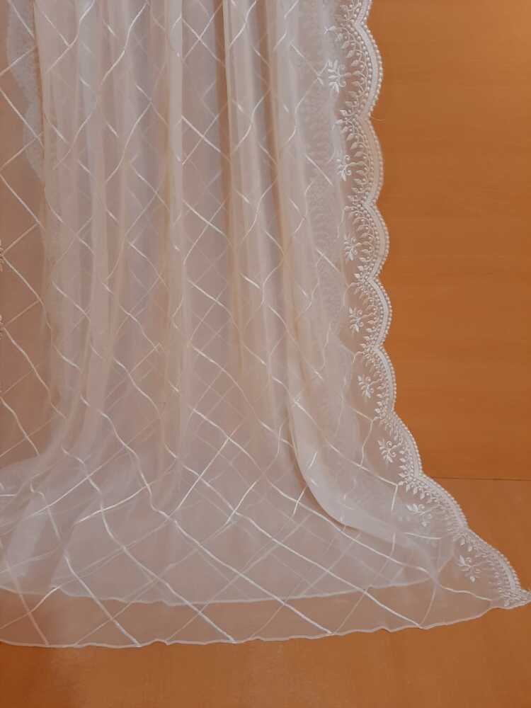 Embroided Chiffon Dupatta - White - LG03