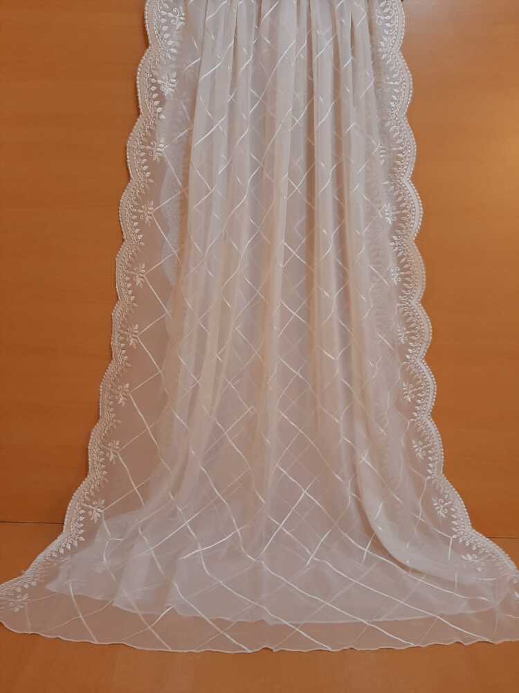 Embroided Chiffon Dupatta - White - LG03