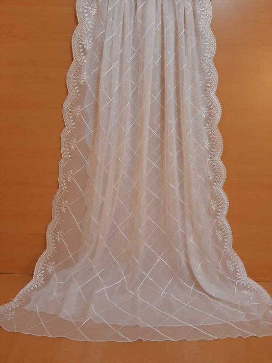 Embroided Chiffon Dupatta - White - LG03