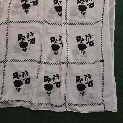 Embroided Chiffon Dupatta - White / Black