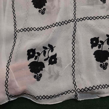 Embroided Chiffon Dupatta - White / Black