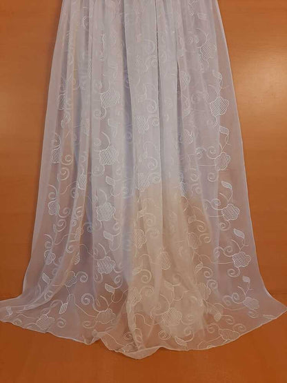 Embroided Chiffon Dupatta - Dyeable - White
