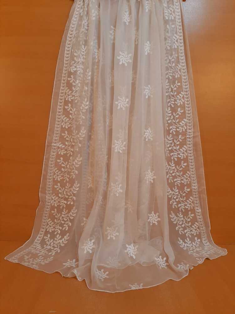 Embroided Chiffon Dupatta - Dyeable - White
