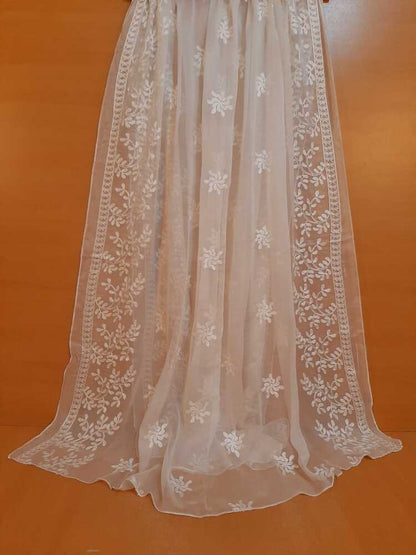 Embroided Chiffon Dupatta - Dyeable - White