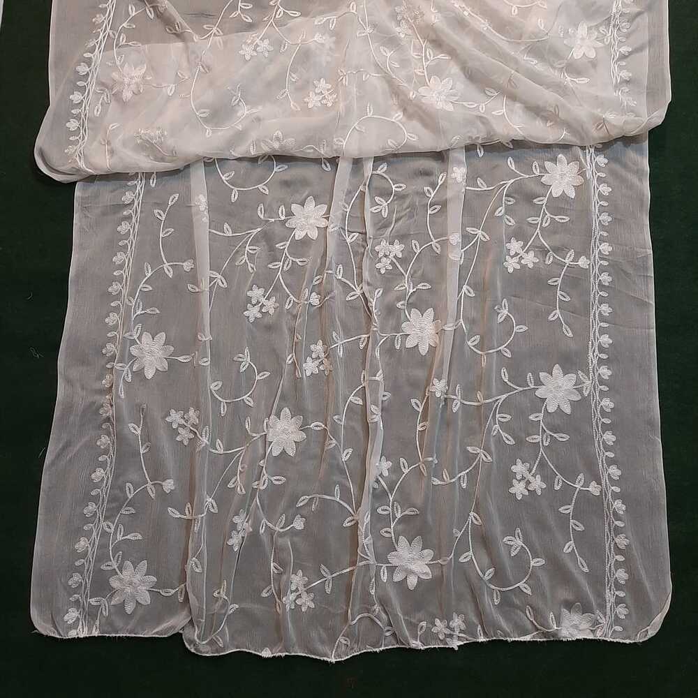 Embroided Chiffon Dupatta - Dyeable - White