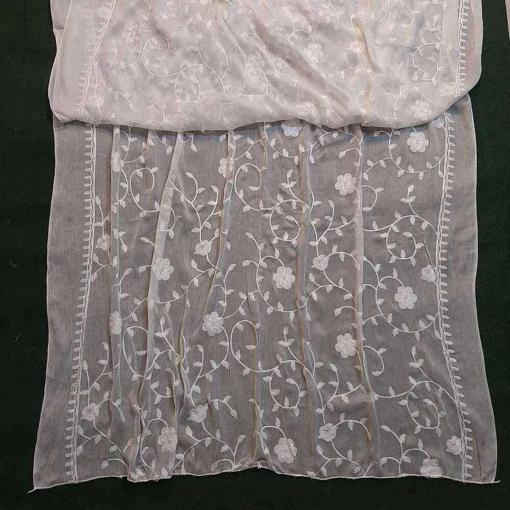 Embroided Chiffon Dupatta - Dyeable - White