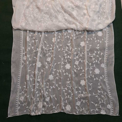 Embroided Chiffon Dupatta - Dyeable - White