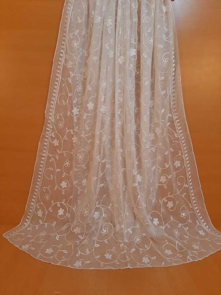 Embroided Chiffon Dupatta - Dyeable - White