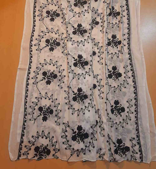 Embroided Chiffon Dupatta - Dyeable - White - ZD872