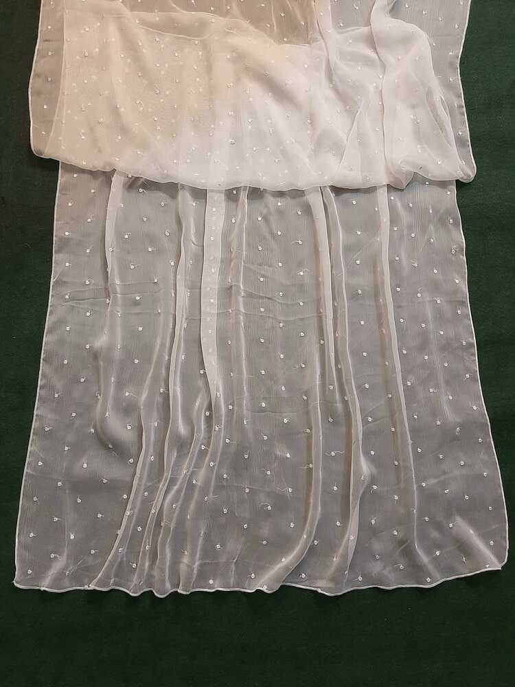 Embroided Chiffon Dupatta - Dyeable - White