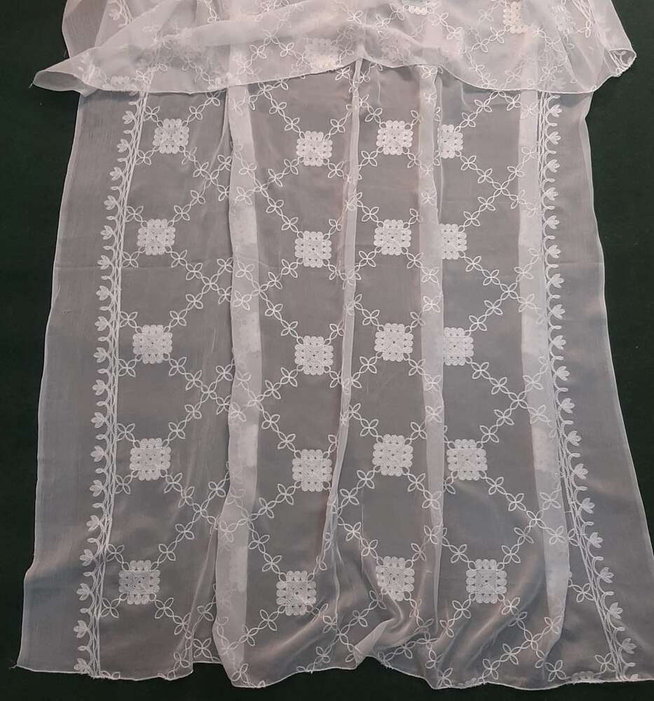 Embroided Chiffon Dupatta - Dyeable - White