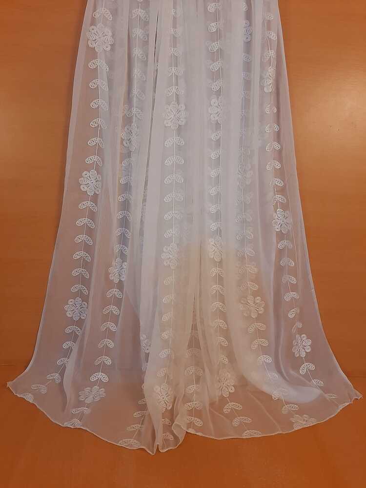 Embroided Chiffon Dupatta - Dyeable - White