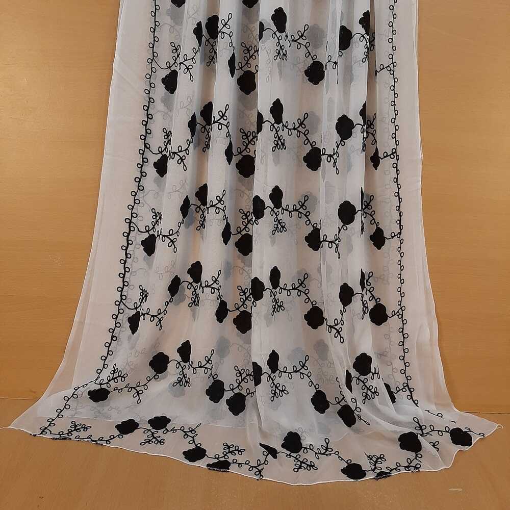 Embroided Chiffon Dupatta - Dyeable - White - ZD872