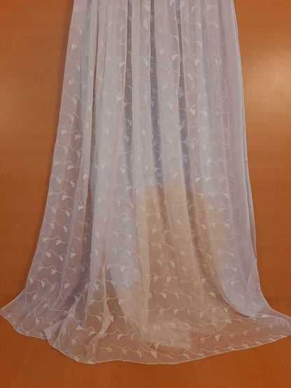 Embroided Chiffon Dupatta - Dyeable - White