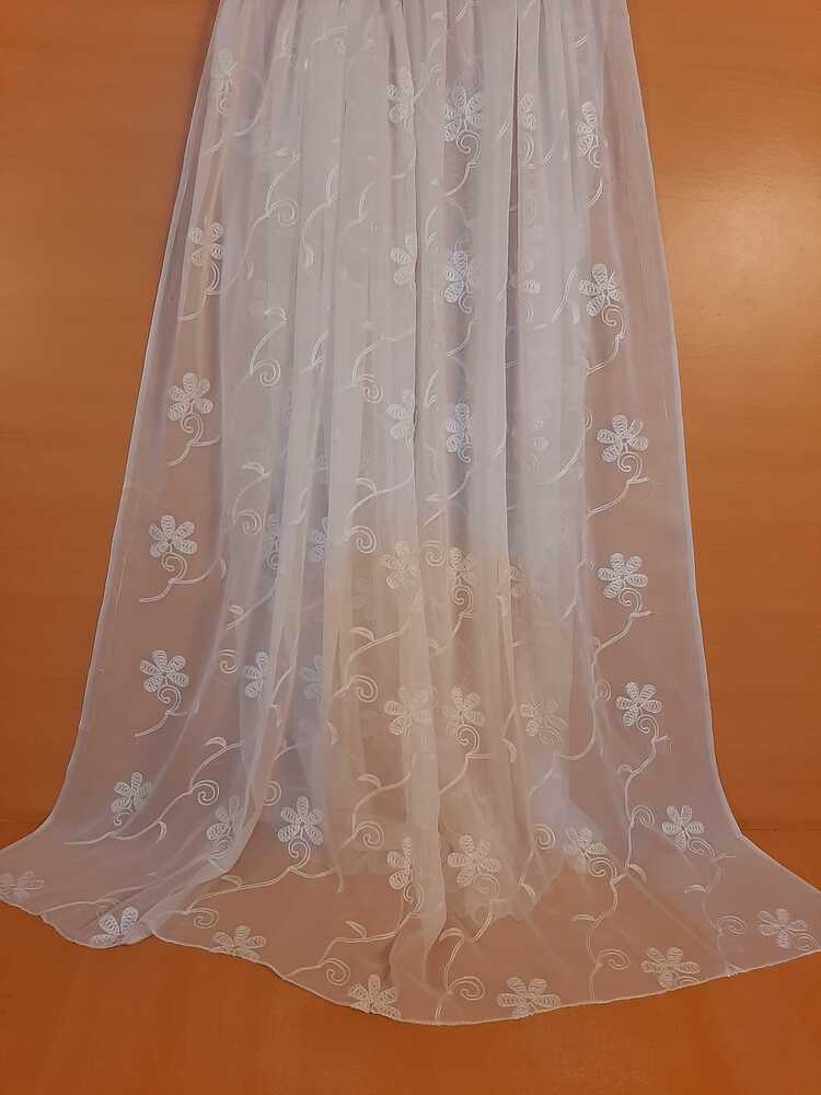 Embroided Chiffon Dupatta - Dyeable - White