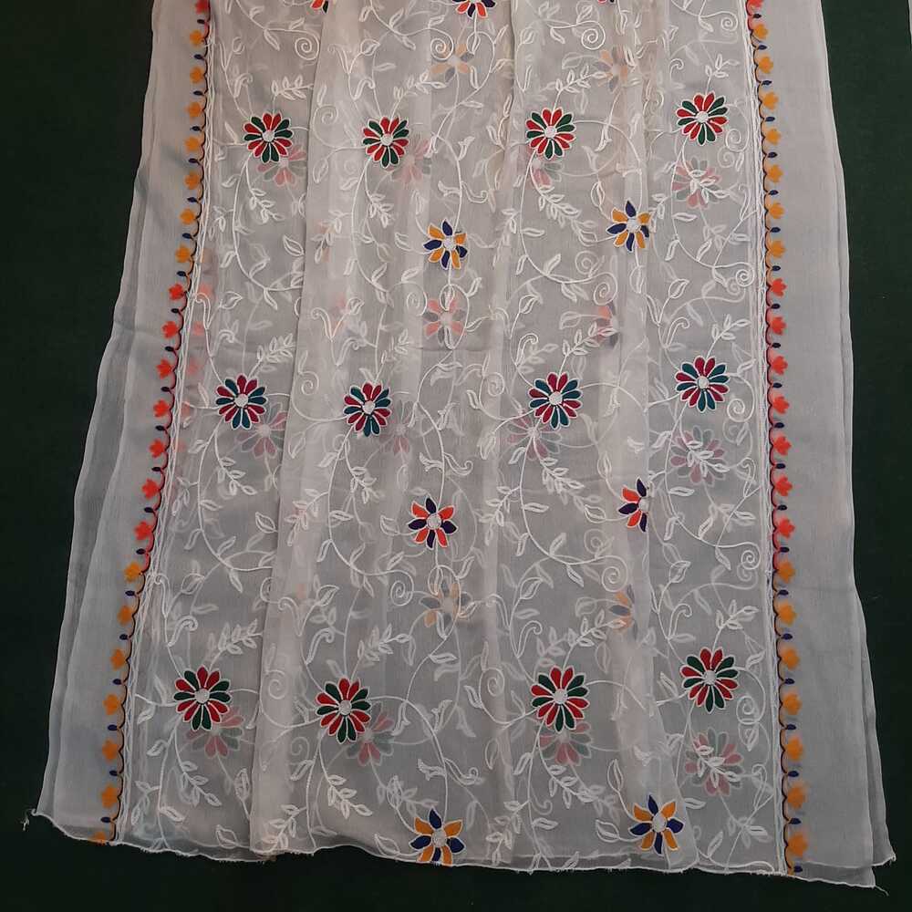 Embroided Chiffon Dupatta multi – White - ZD84