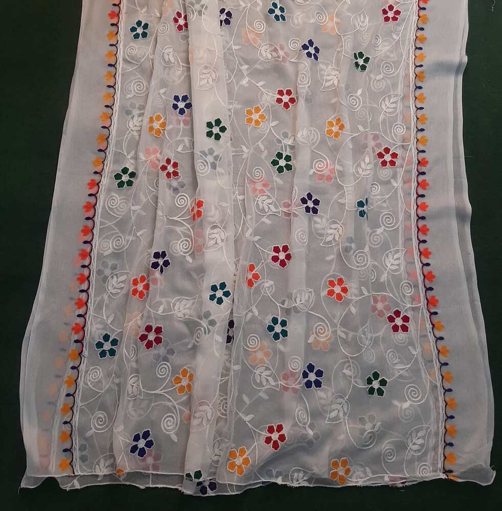 Embroided Chiffon Dupatta multi – White - ZD84