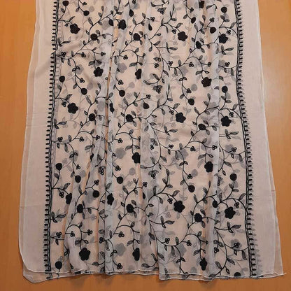 Embroided Chiffon Dupatta - White / Black