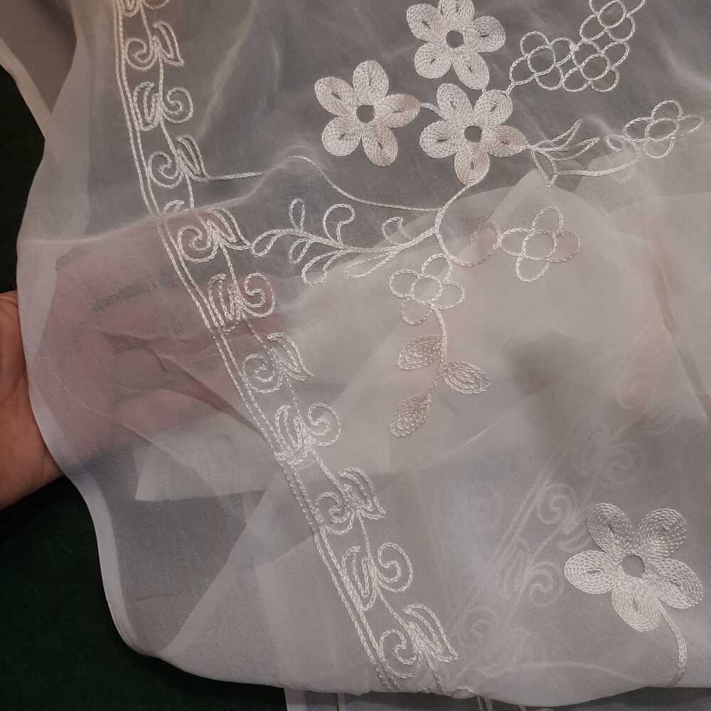 Embroided Chiffon Dupatta - Dyeable - White