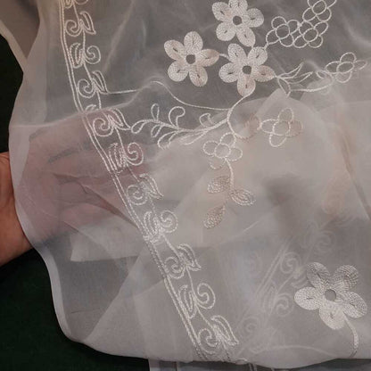 Embroided Chiffon Dupatta - Dyeable - White