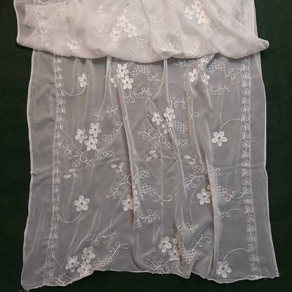 Embroided Chiffon Dupatta - Dyeable - White