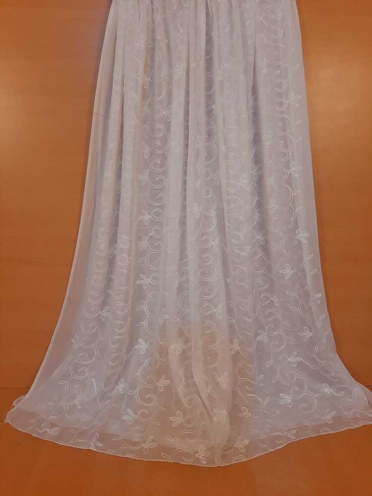 Embroided Chiffon Dupatta - Dyeable - White